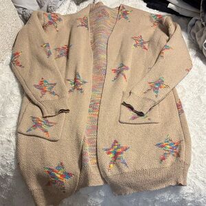 Multicolor Star Pattern long line Beige Sweater XL EUC